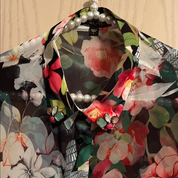 Guess Floral Blouse - Black and Pink - Picture 6 of 14